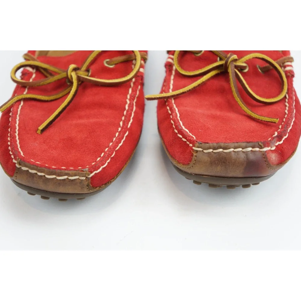 Polo Ralph Lauren Wyndings Loafers 9.5D Red Suede Leather Driving Shoes Good